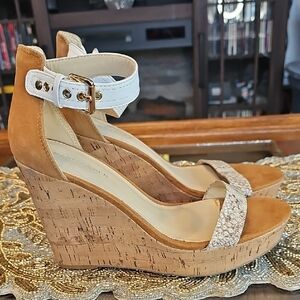 Marc Fisher Suede and White Cork Wedges